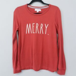 Rae Dunn Women's MERRY Graphic Long‎ Sleeve Red Pajama Top Size M Lounge